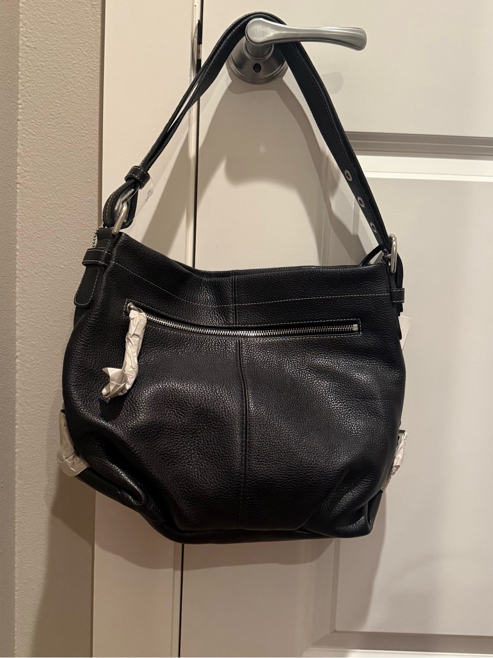 NWT Auth Coach Signature Leather Duffle Satchel Crossbody Bag F15064 Black